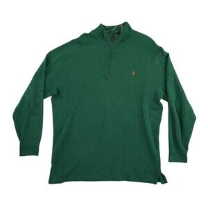 Polo Ralph Lauren Pullover Men's Size XLT Green Ribbed Cotton Quarter Zip
